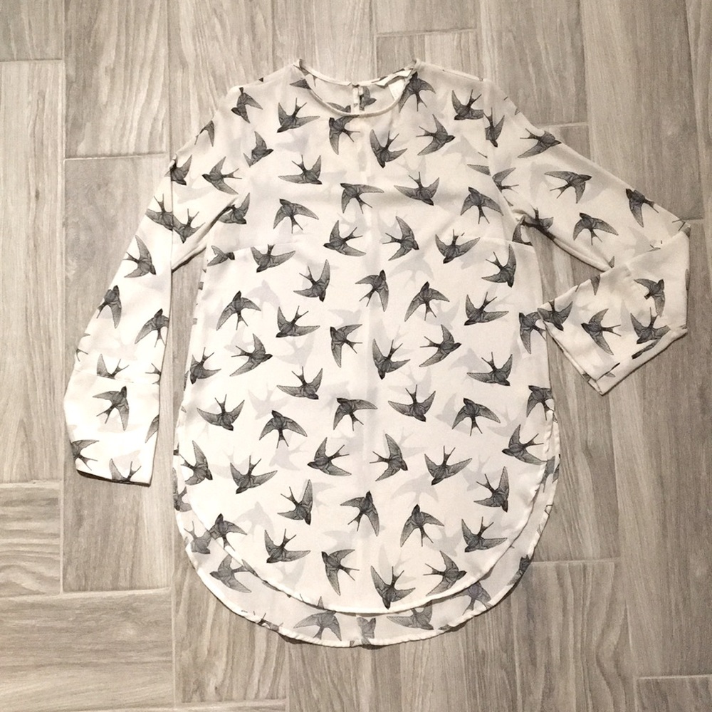 H&M Swallow Bird Print Blouse